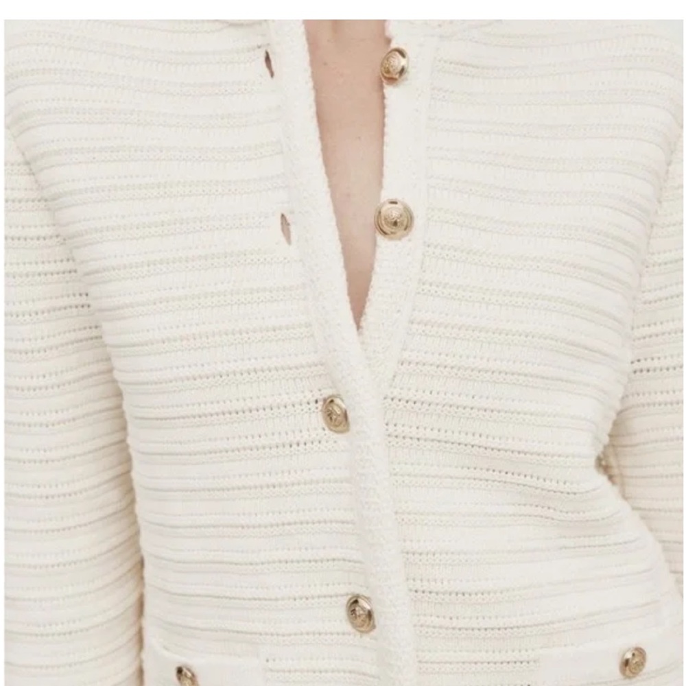 Massimo Dutti Textured knit cardigan with gold buttons CREAM S 5659/513 - Picture 2 of 11